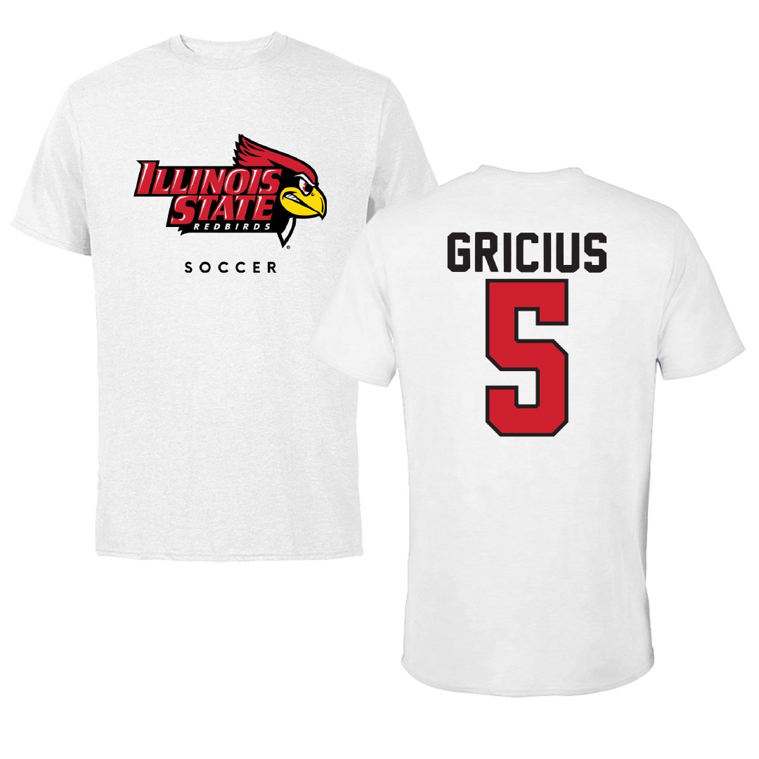 Illinois State University Soccer White Tee - #5 Eve Gricius