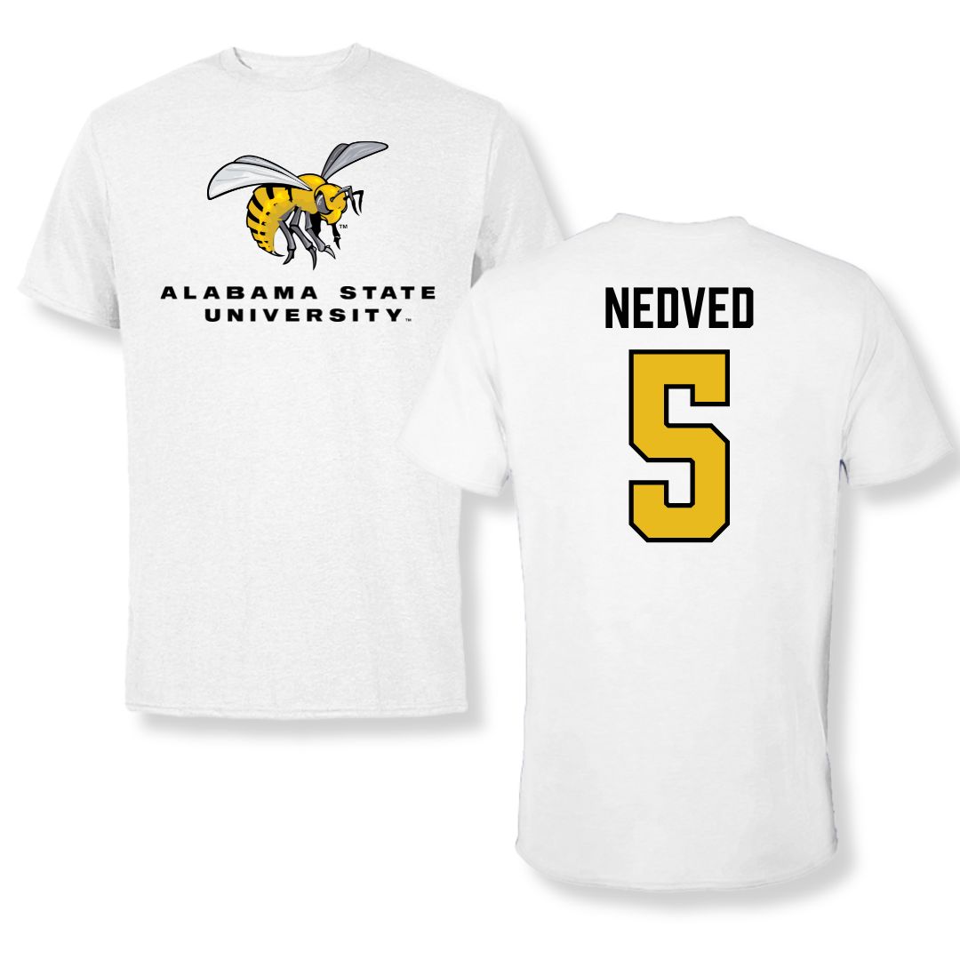 Alabama State University Soccer White Tee - #5 Katherine Nedved