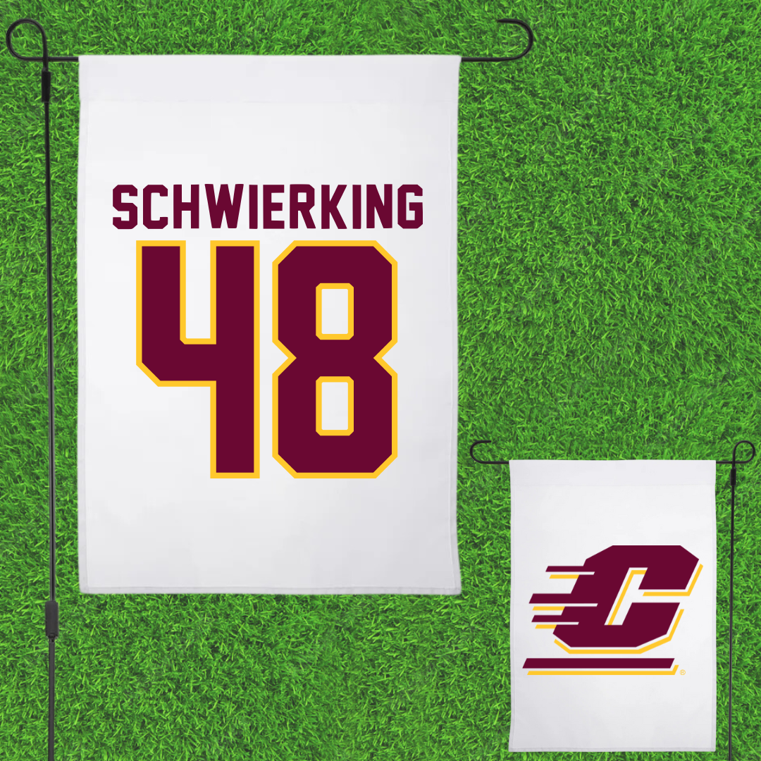 Central Michigan University Baseball White Garden Flag - #48 Chase Schwierking