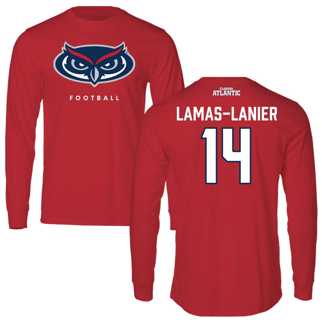 Florida Atlantic University Football Red Long Sleeve - #14 Courtney Lamas-Lanier