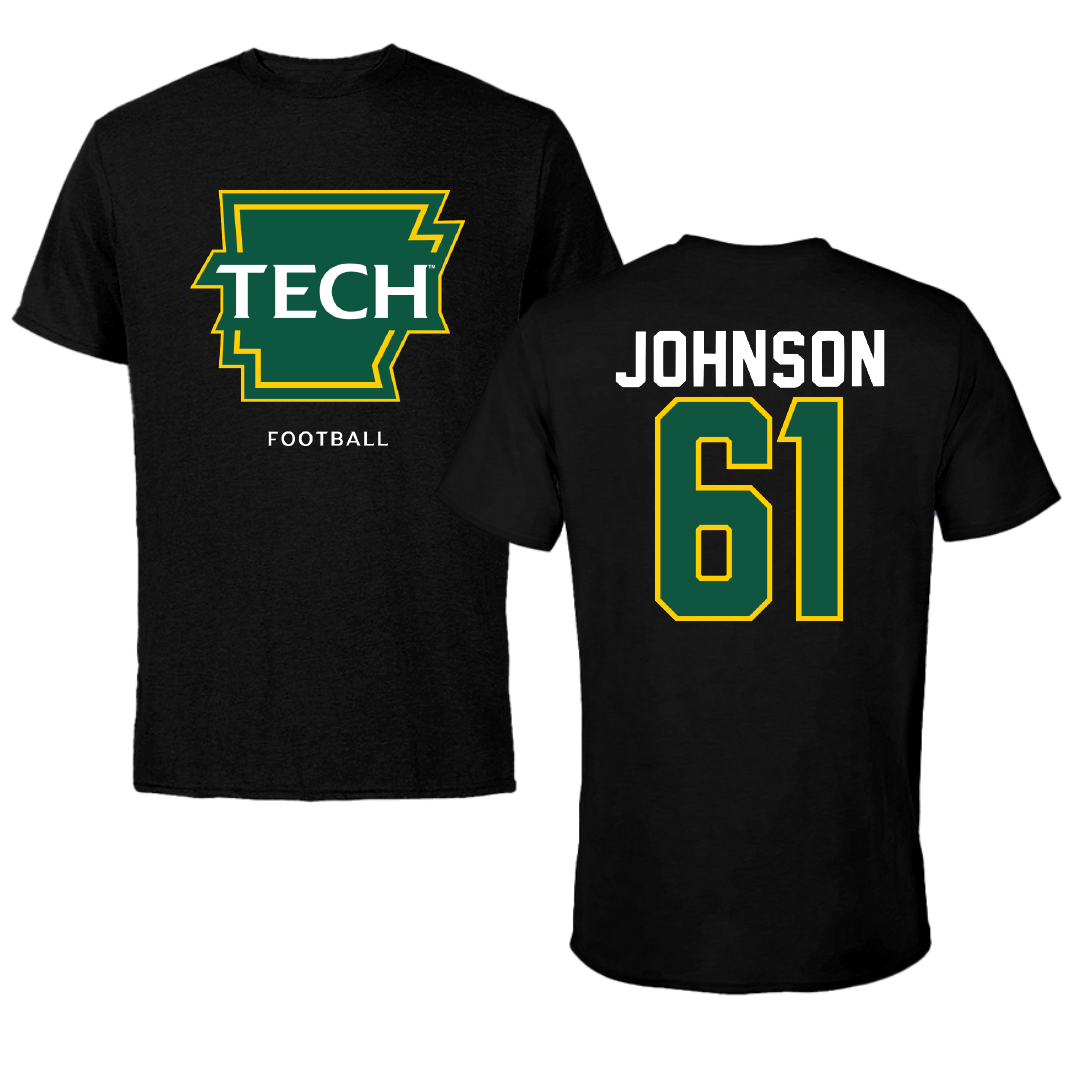 Arkansas Tech University Football Black Performance Tee - #61 Adam Johnson