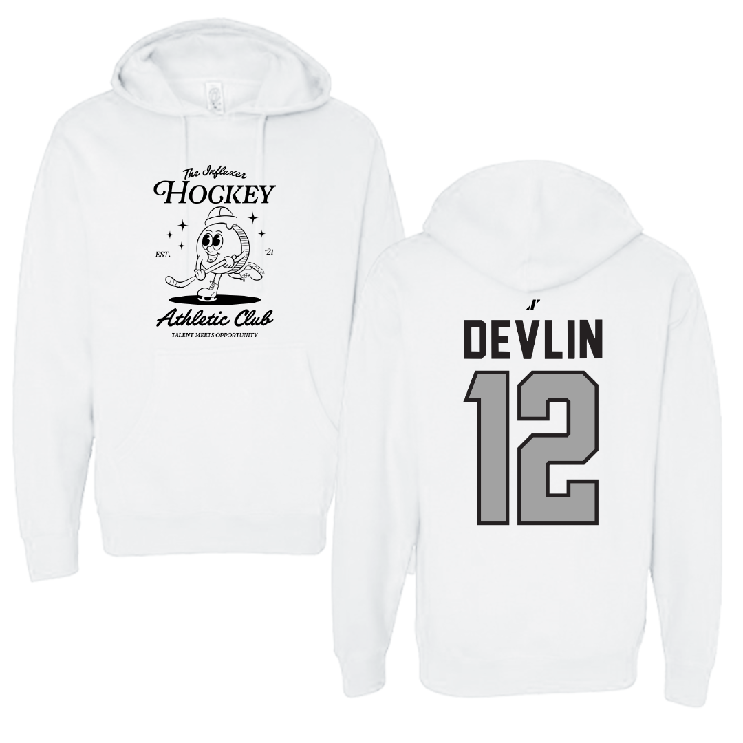 Ice Hockey White Influxer Athletic Club Hoodie - #12 Liam Devlin