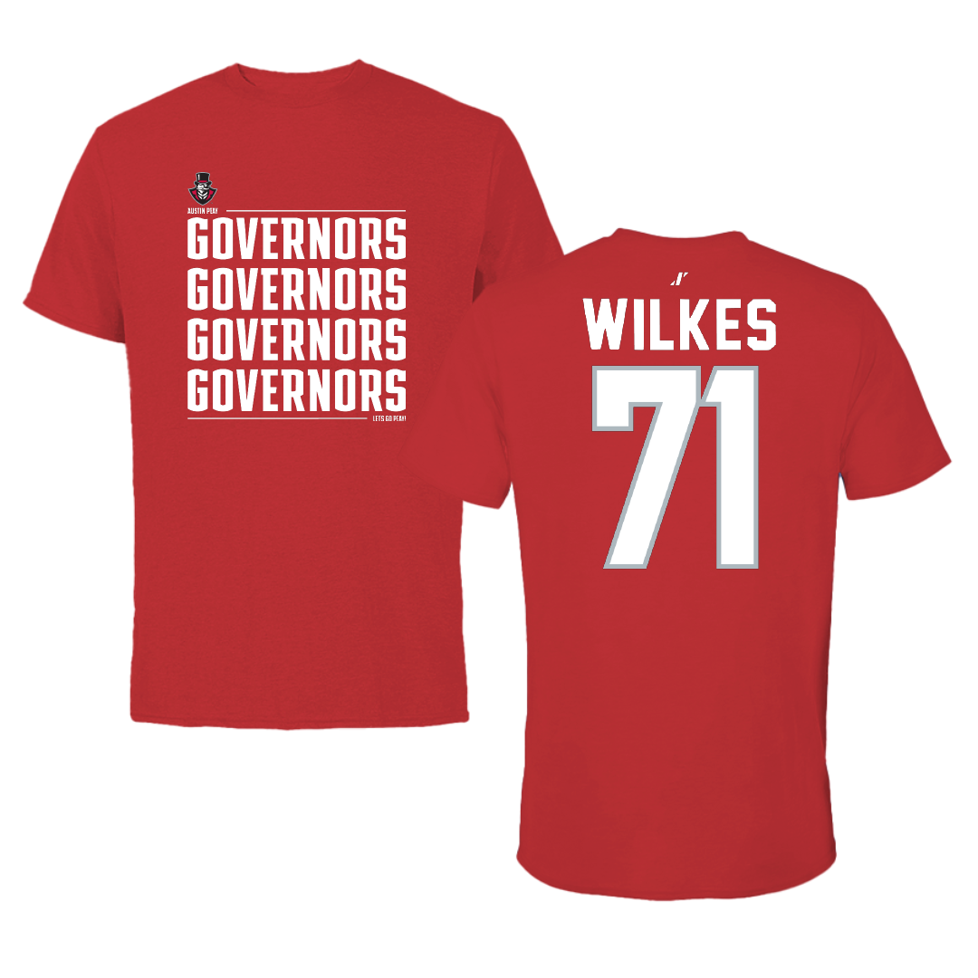 Austin Peay State University Football Red General Tee - #71 Harrison Wilkes