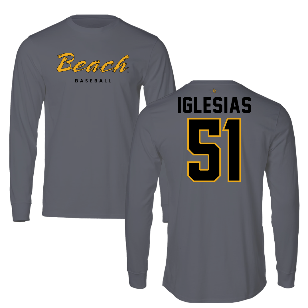 Long Beach State University Baseball Gray Performance Long Sleeve - #51 Joey Iglesias