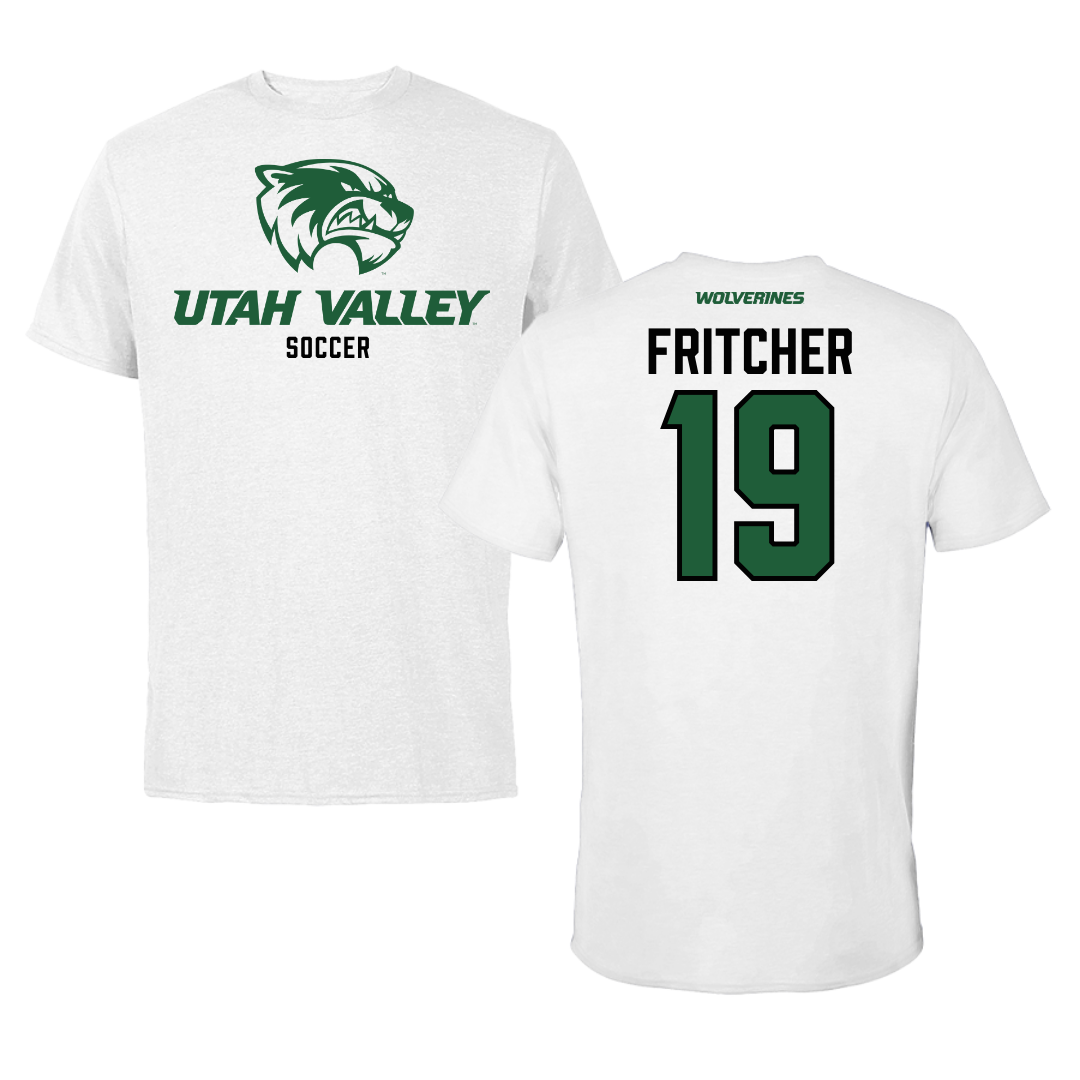 Utah Valley University Soccer White Performance Tee - #19 Alex Fritcher