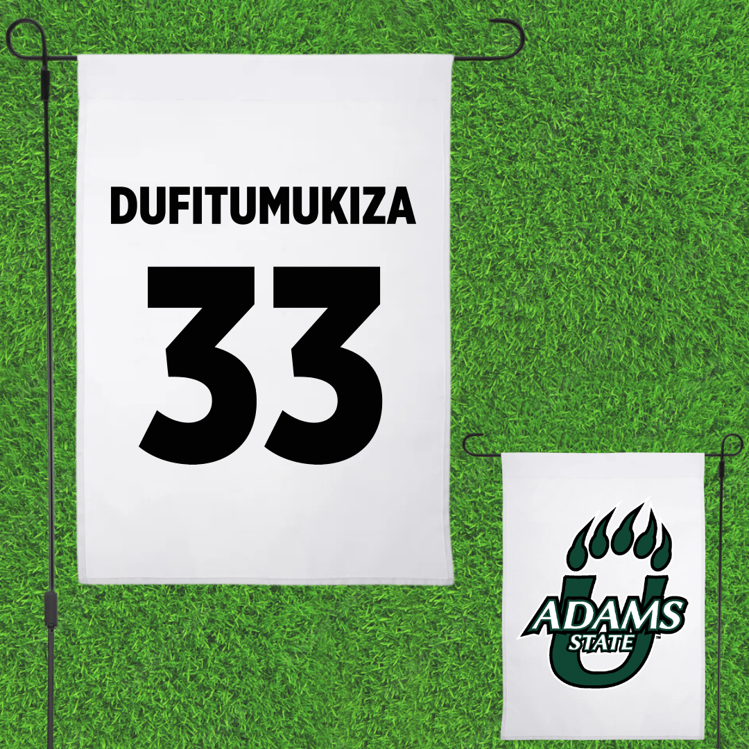 Adams State University Soccer White Garden Flag - #33 Frank Angelo Dufitumukiza