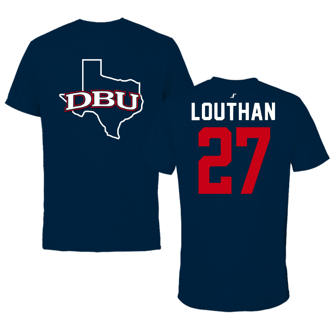 Dallas Baptist University Soccer Navy State Tee - #27 Anne Louthan