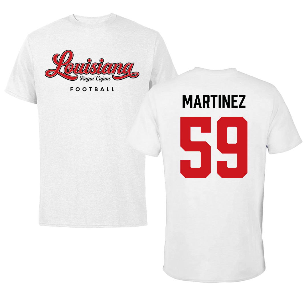 University of Louisiana at Lafayette Football White Performance Tee - #59 Andrew Martinez