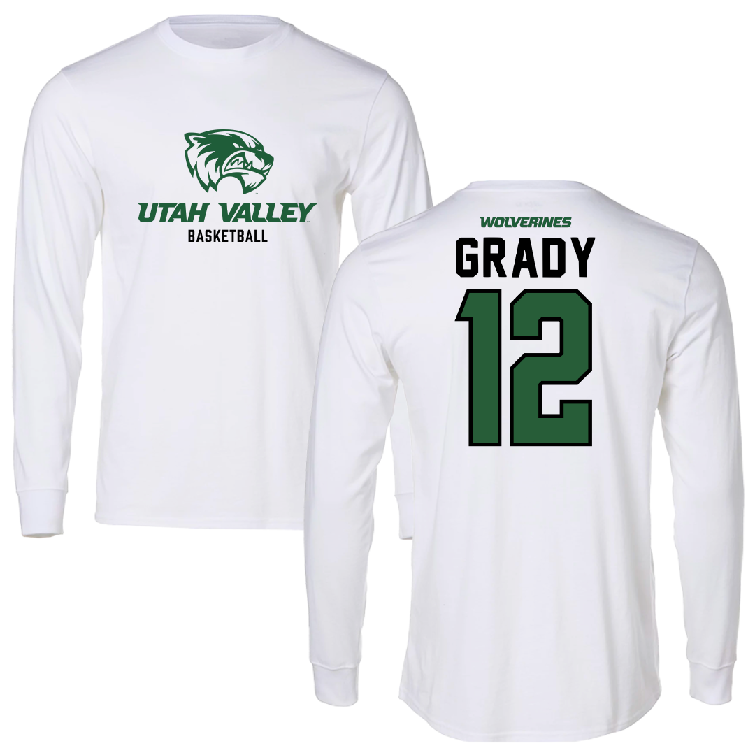 Utah Valley University Basketball White Long Sleeve - #12 Osiris Grady
