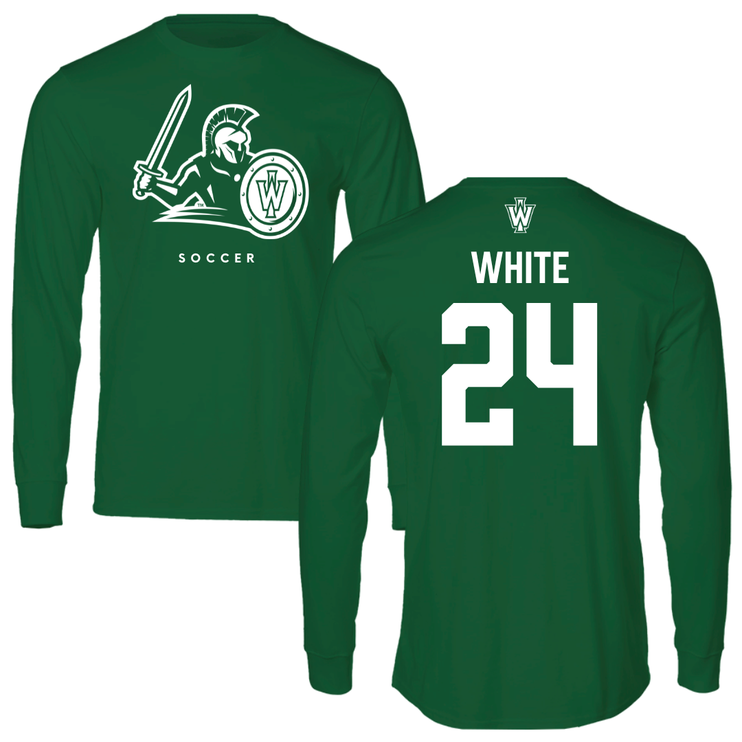 Illinois Wesleyan University Soccer Kelly Green Long Sleeve - #24 Sawyer White