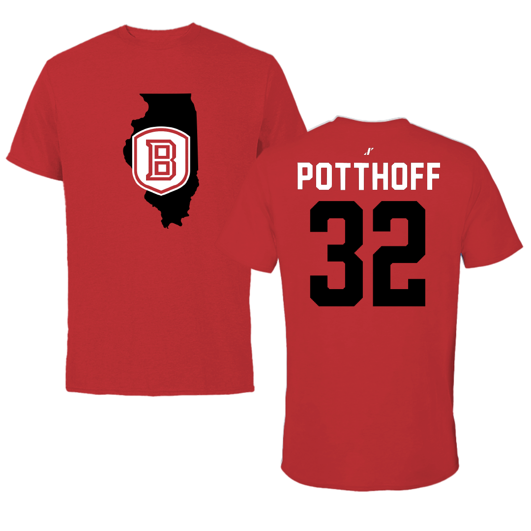 Bradley University Baseball Red State Tee - #32 Anthony Potthoff