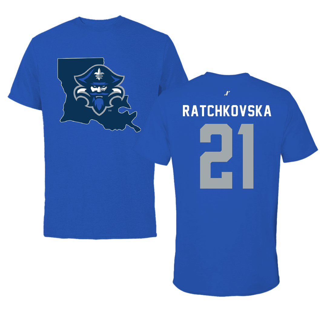 University of New Orleans Volleyball Blue State Tee - #21 Elani Ratchkovska