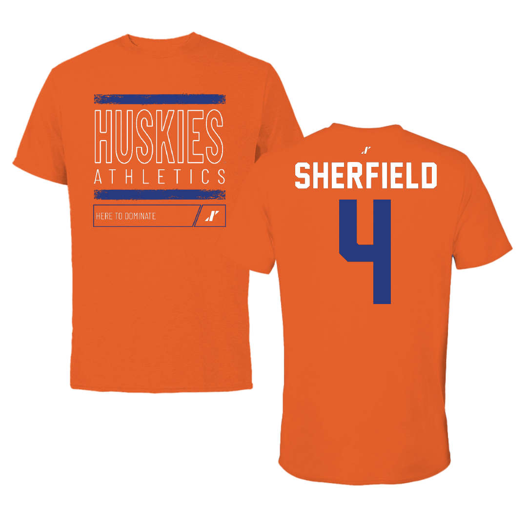 Houston Christian University Football Orange Dominate Tee - #4 Darrion Sherfield