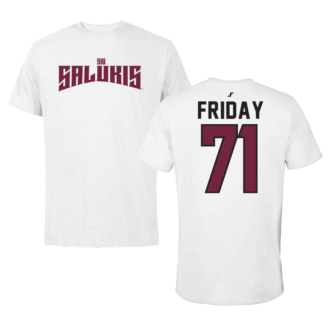 Southern Illinois University at Carbondale Football White Classic Tee - #71 Ostyn Friday