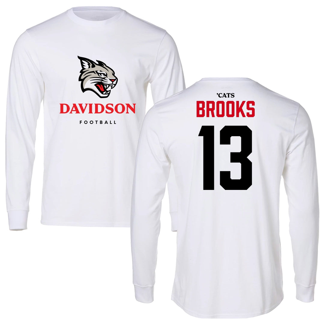 Davidson College Football White Performance Long Sleeve - #13 Hunter Brooks