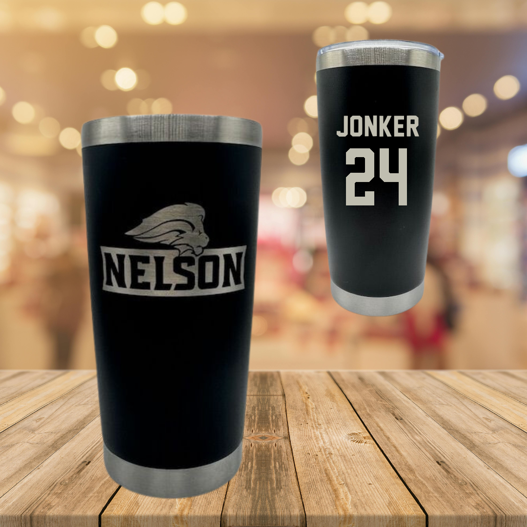 Nelson University Basketball Black Stainless Steel Tumbler - #24 Noah Jonker