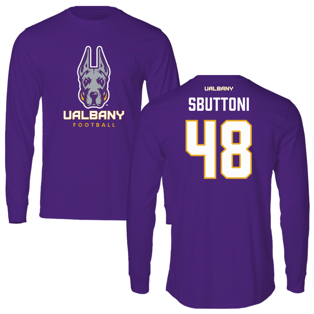 University at Albany Football Purple Mascot Long Sleeve - #48 Michael Sbuttoni