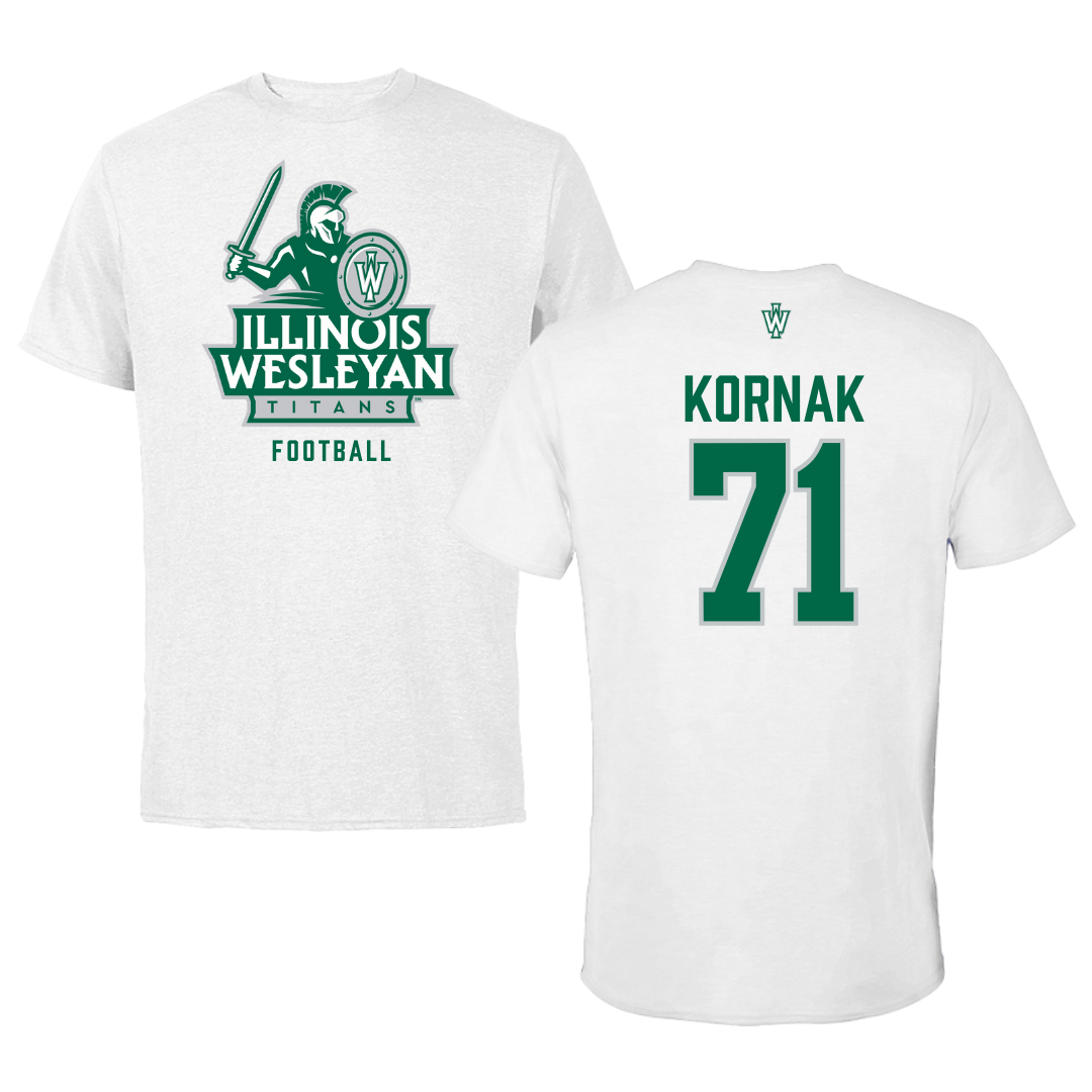 Illinois Wesleyan University Football White Performance Tee - #71 Brady Kornak