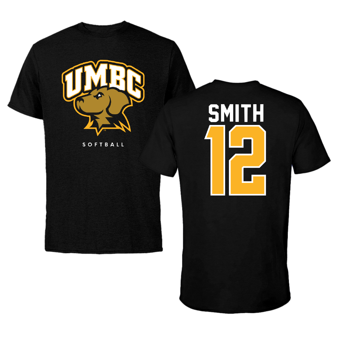 University of Maryland Baltimore County Softball Black Block Tee - #12 Skyler Smith