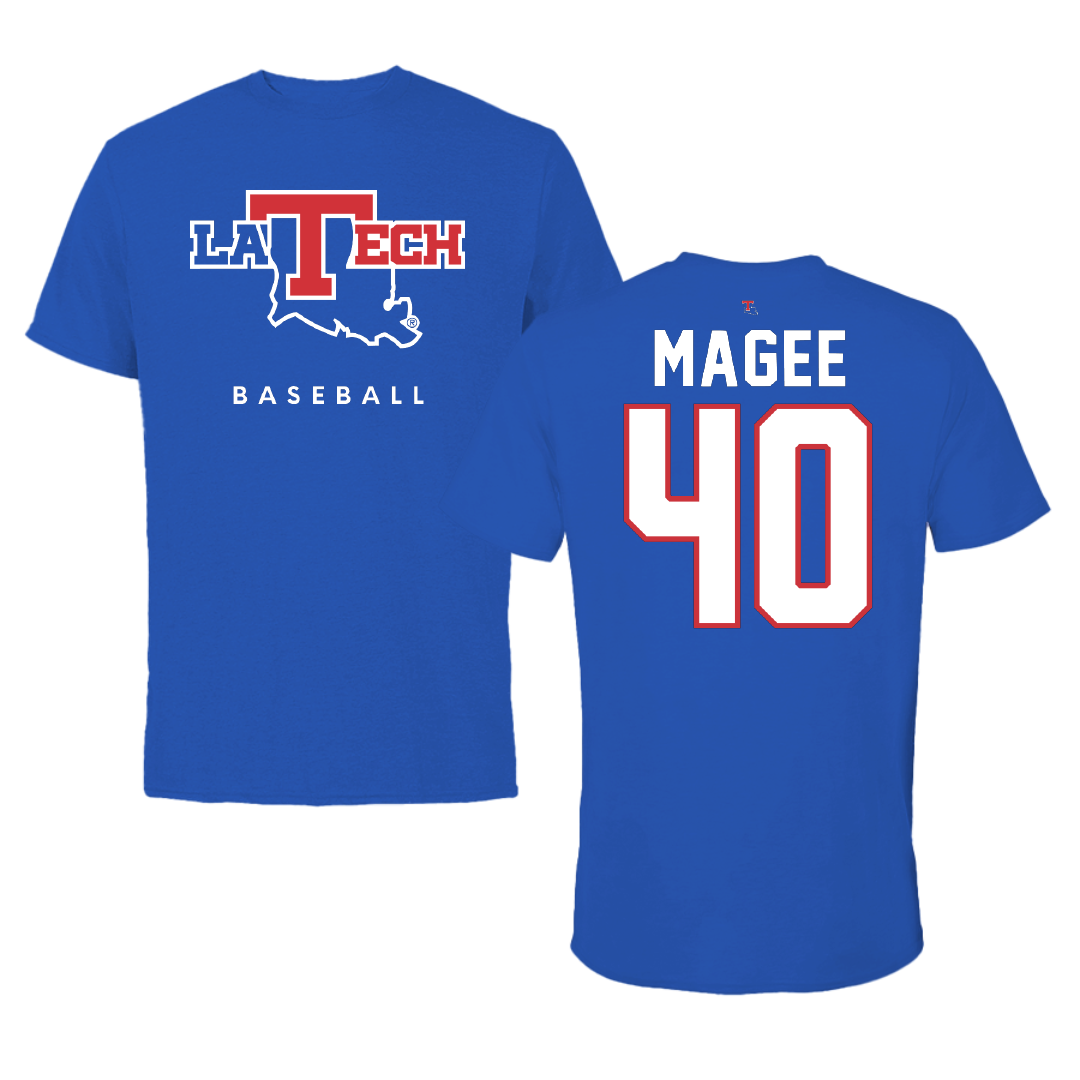 Louisiana Tech University Baseball True Royal Tee - #40 Noah Magee