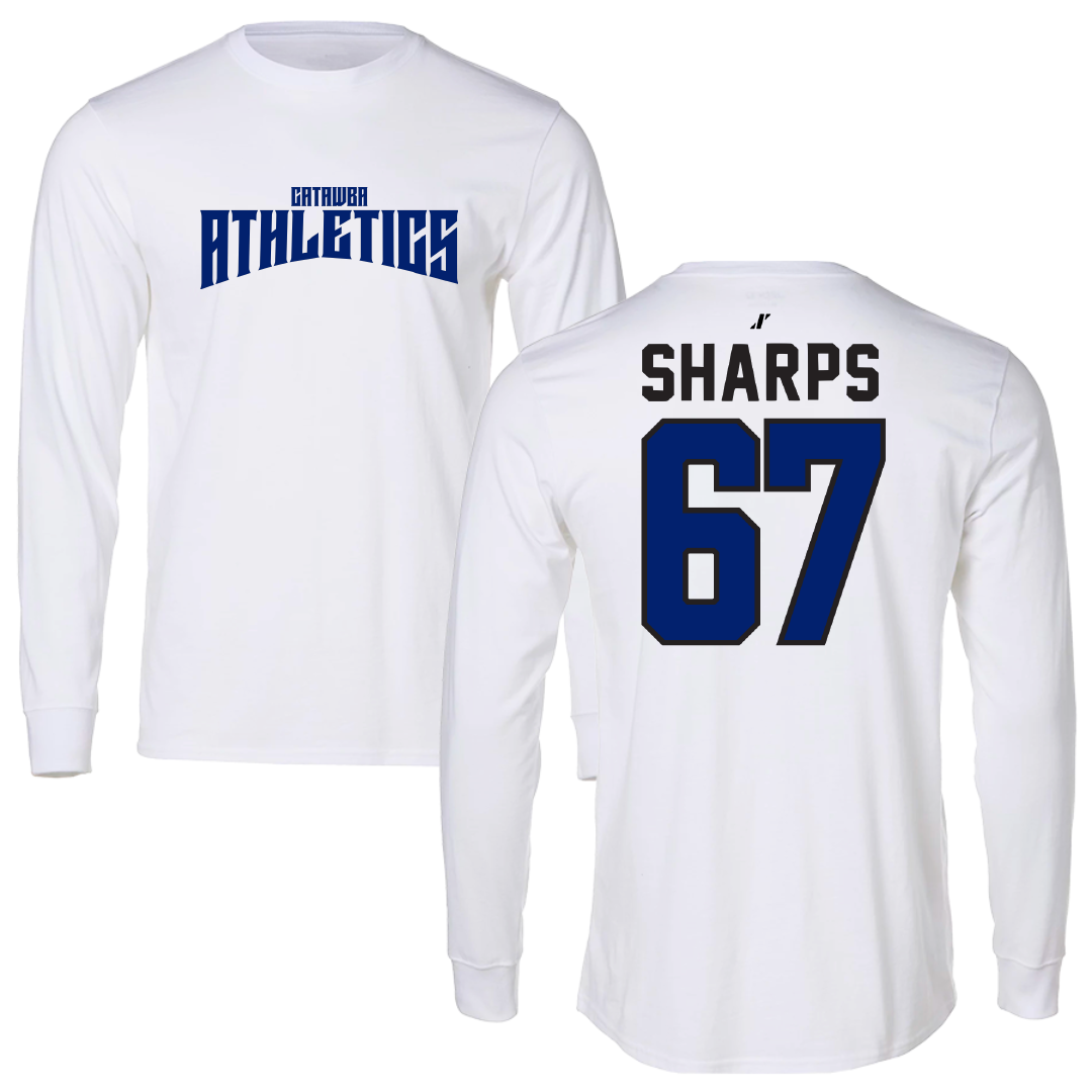 Catawba College Football White Classic Performance Long Sleeve - #67 Travon Sharps