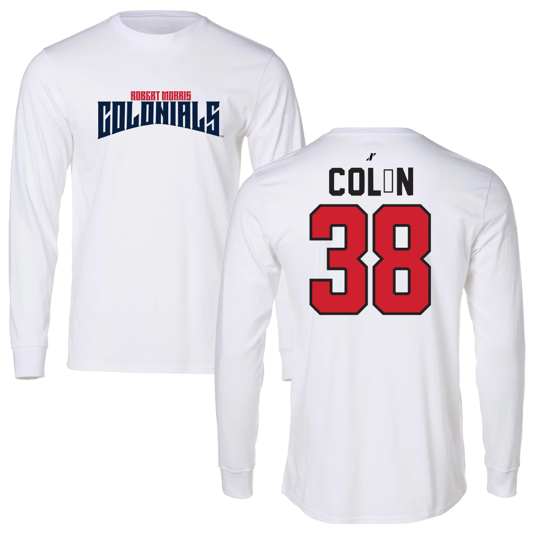 Robert Morris University Lacrosse White Classic Performance Long Sleeve - #38 Sam Colón