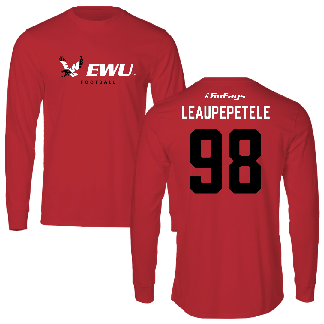 Eastern Washington University Football Red Performance Long Sleeve - #98 Jirah Leaupepetele