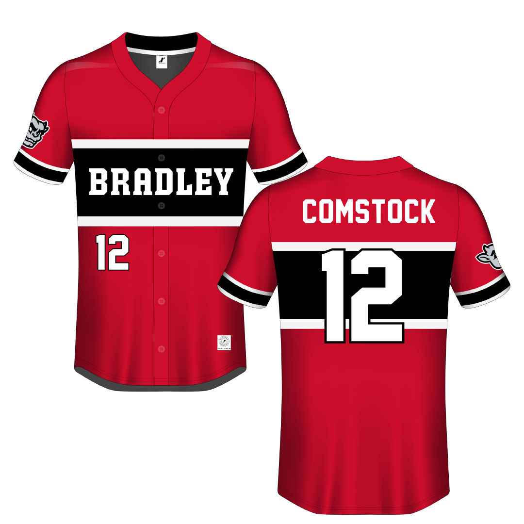 Bradley University Red Button-Down Jersey - #12 Austin Comstock