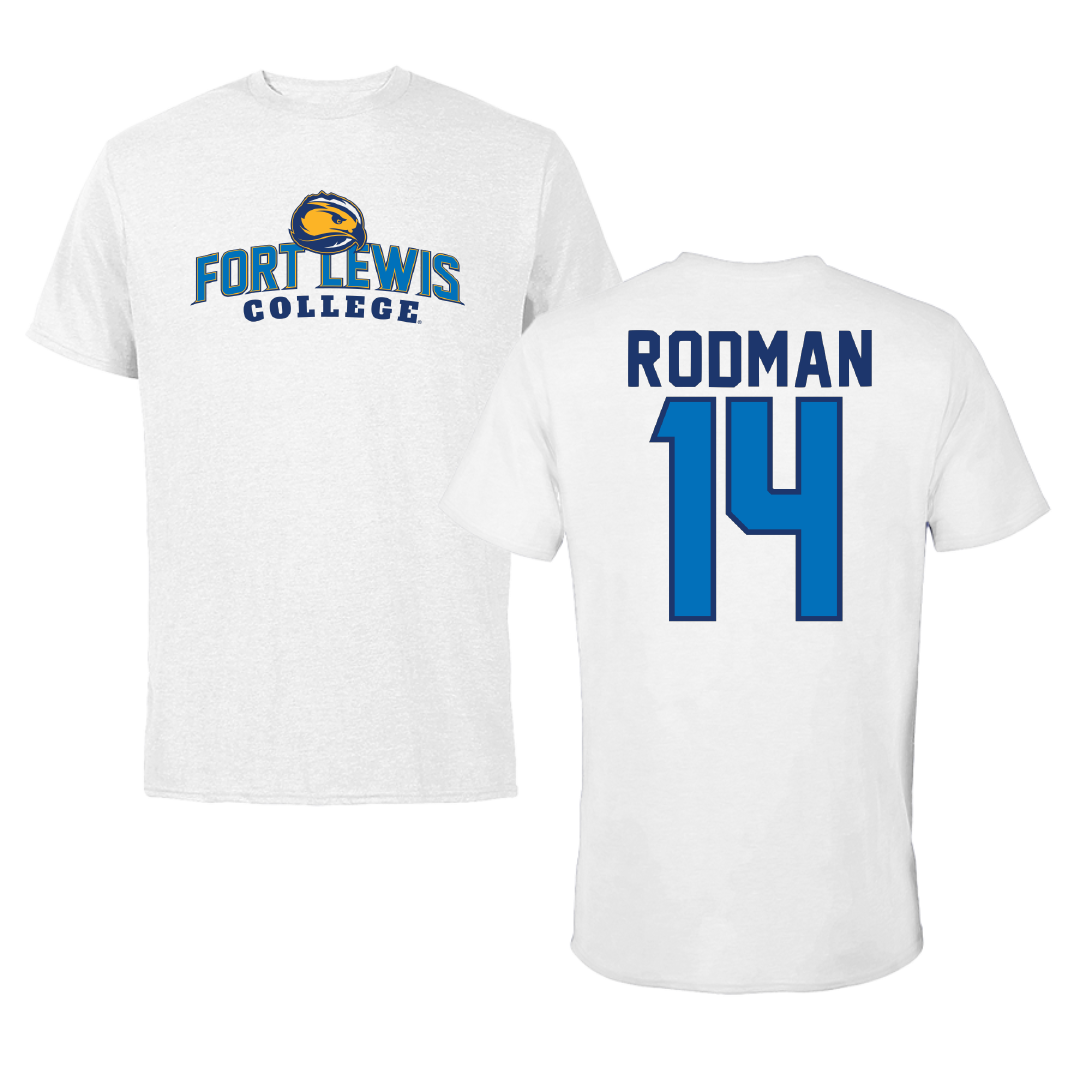 Fort Lewis College Softball White Performance Tee - #14 Natalie Rodman
