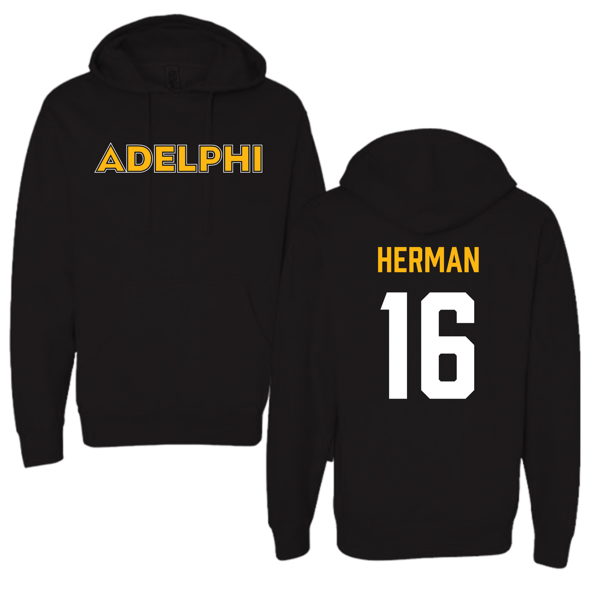 Adelphi University Soccer Black Hoodie - #16 Ryan Herman