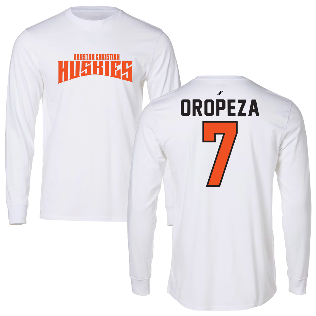Houston Christian University Baseball White Classic Long Sleeve - #7 Robert Oropeza