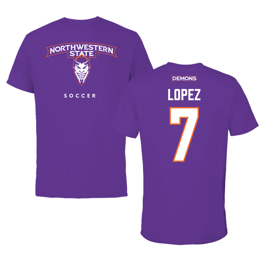Northwestern State University Soccer Purple Mascot Tee - #7 Sabrina Lopez