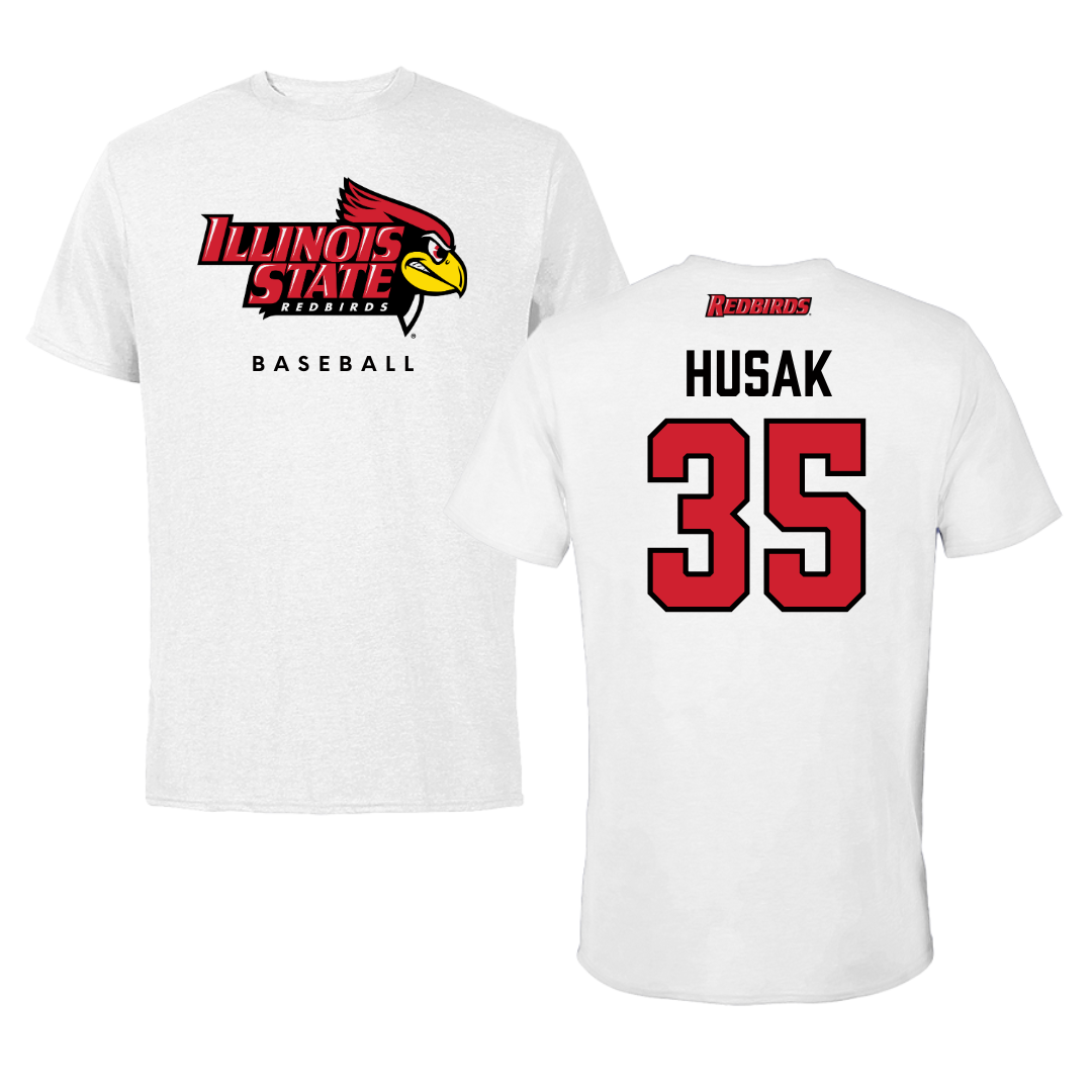 Illinois State University Baseball White Performance Tee - #35 Joe Husak