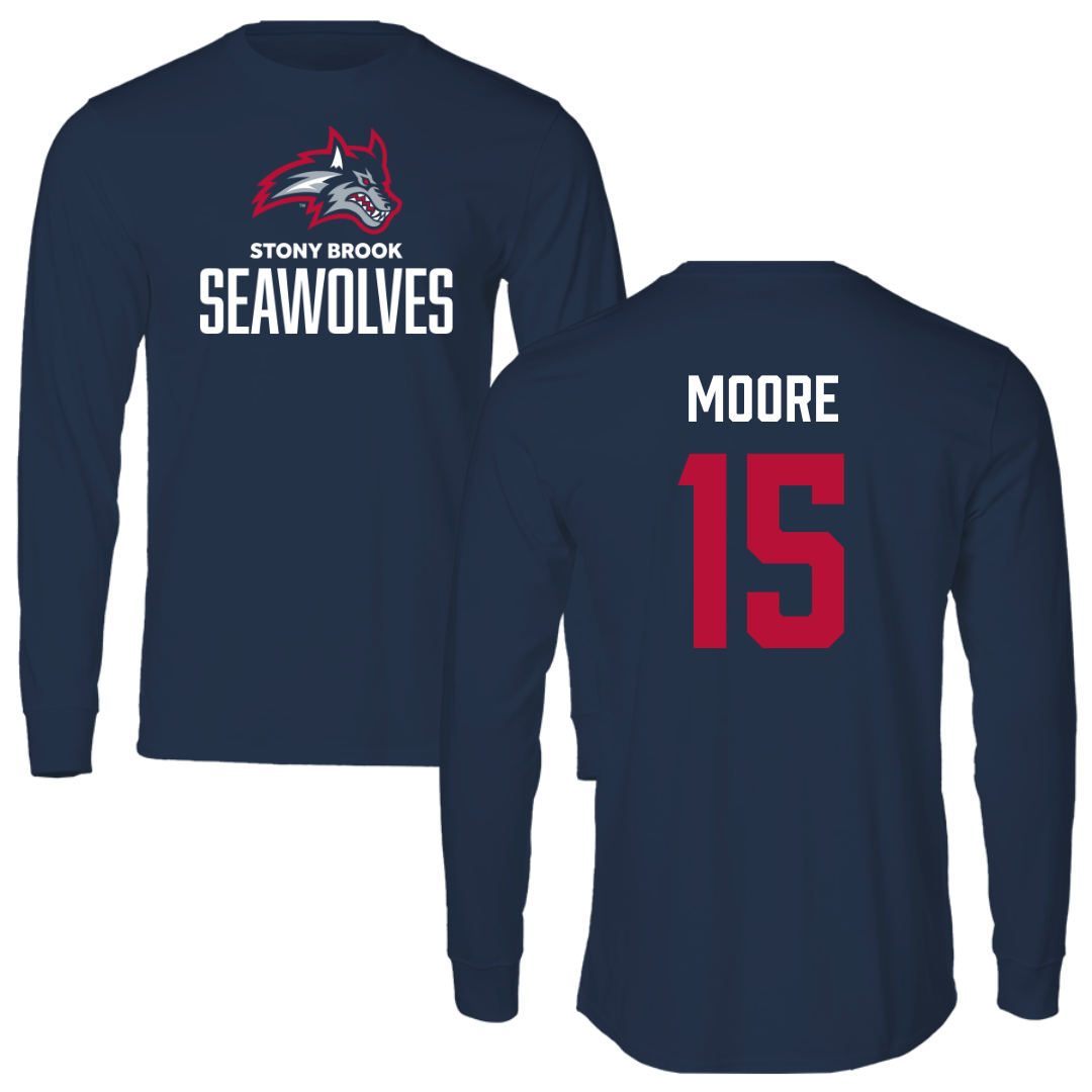 Stony Brook University Volleyball Navy Performance Long Sleeve - #15 Kali Moore
