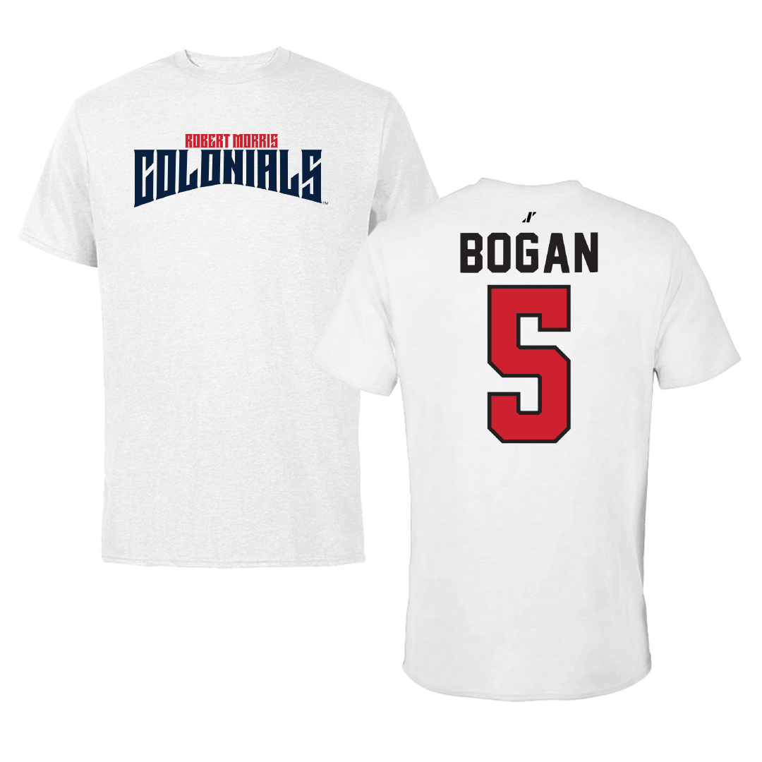 Robert Morris University Soccer White Classic Tee - #5 Carson Bogan