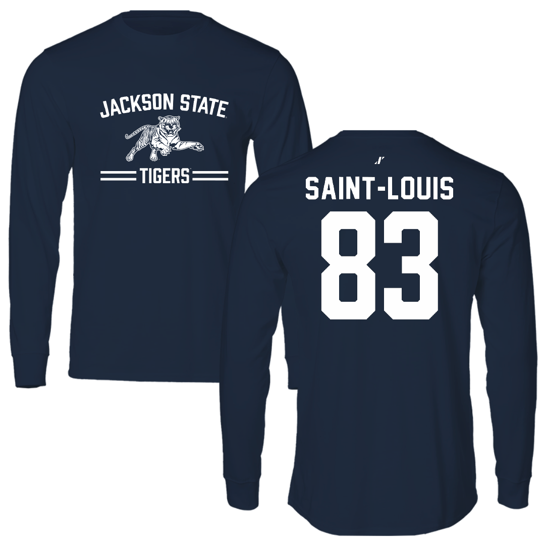 Jackson State University Football Navy General Performance Long Sleeve - #83 Sebastien Saint-Louis
