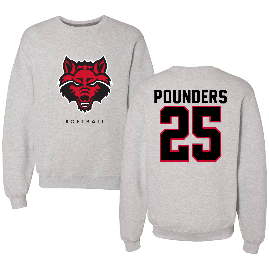 Arkansas State University Softball Gray Crewneck - #25 Katie Pounders