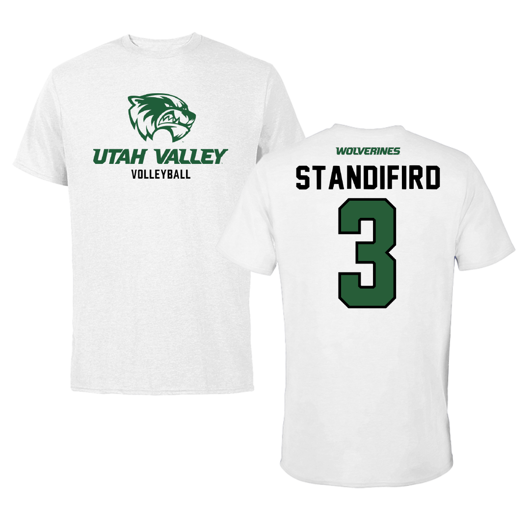 Utah Valley University Volleyball White Performance Tee - #3 Madison Standifird