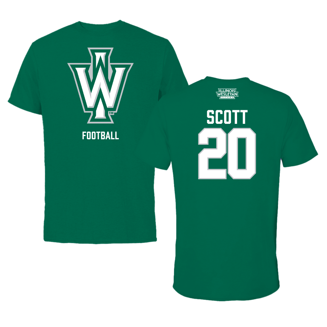 Illinois Wesleyan University Football Green Performance Tee - #20 Jahari Scott