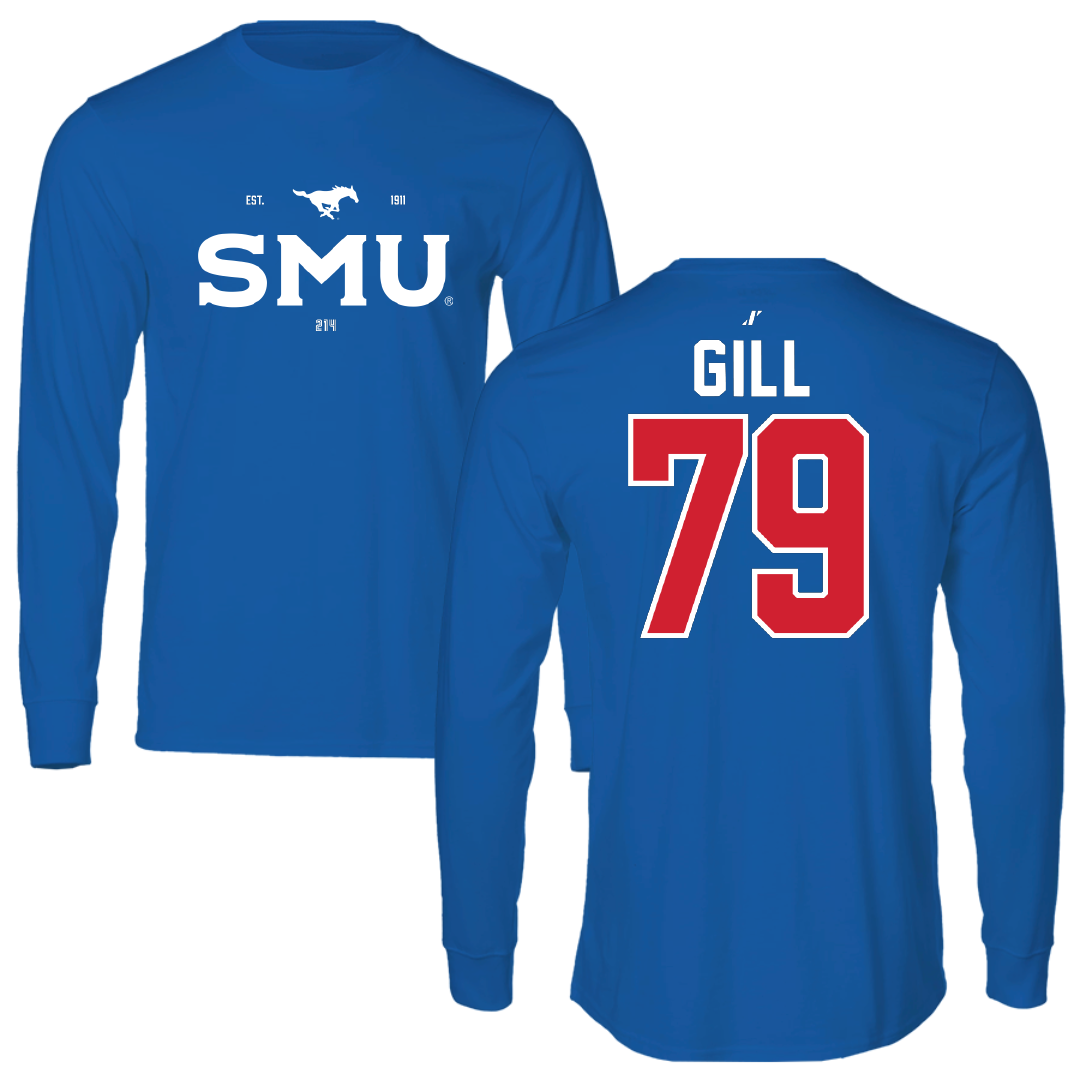 Southern Methodist University Football Blue General Performance Long Sleeve - #79 Reagan Gill