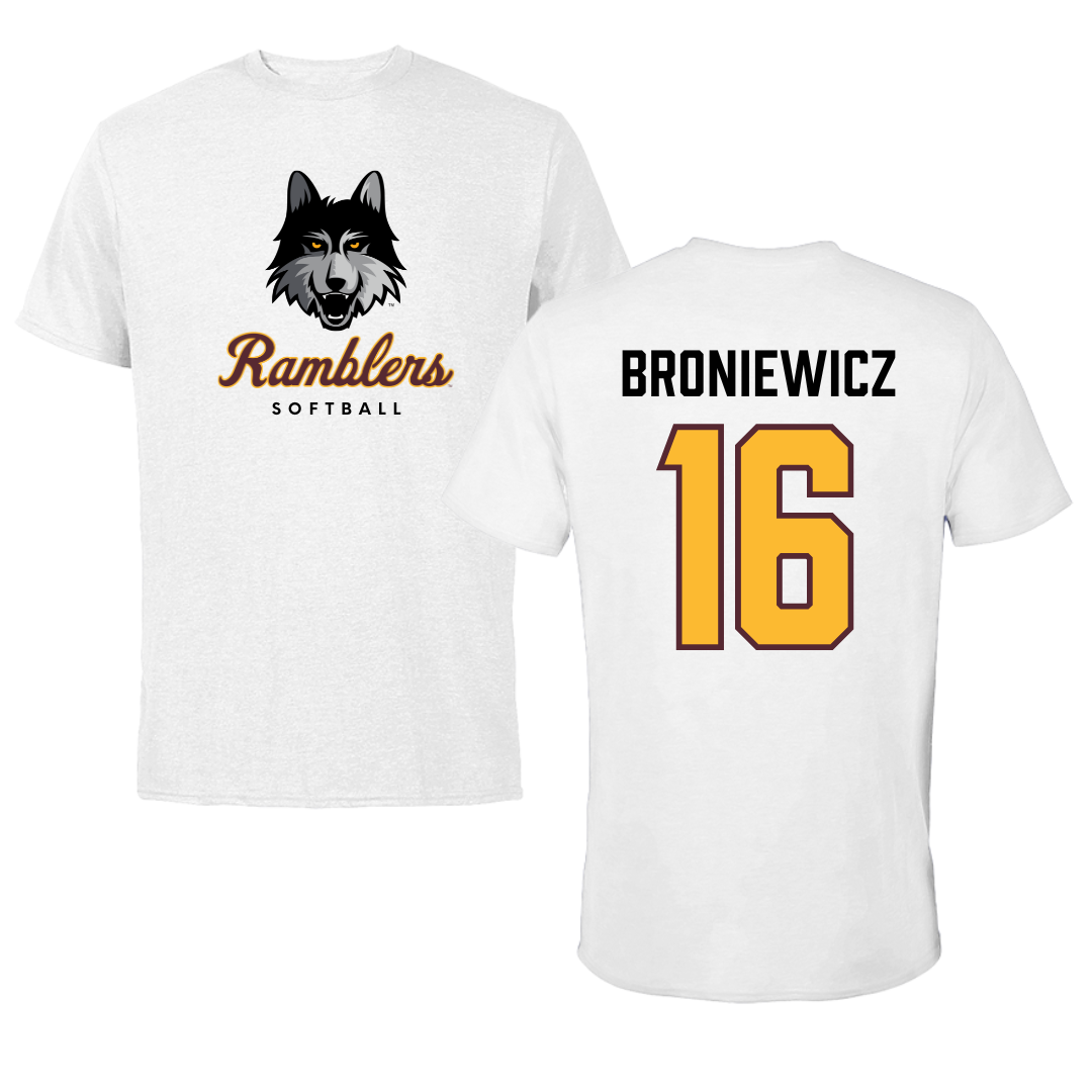 Loyola University-Chicago Softball White Ramblers Performance Tee - #16 Andie Broniewicz