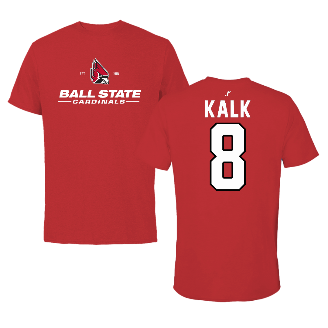 Ball State University Baseball Red General Performance Tee - #8 Max Kalk