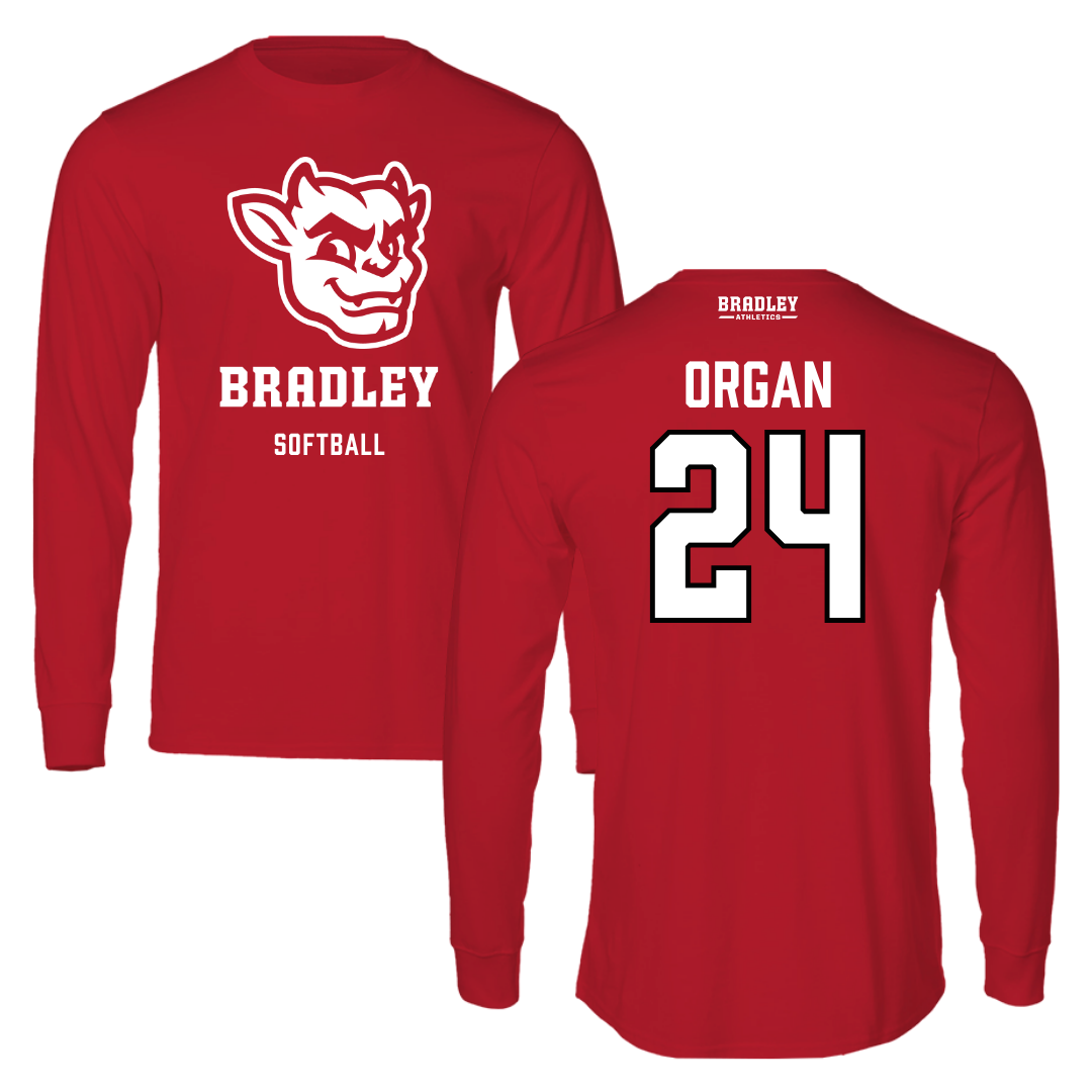 Bradley University Softball Red Mascot Performance Long Sleeve - #24 Hannah Organ