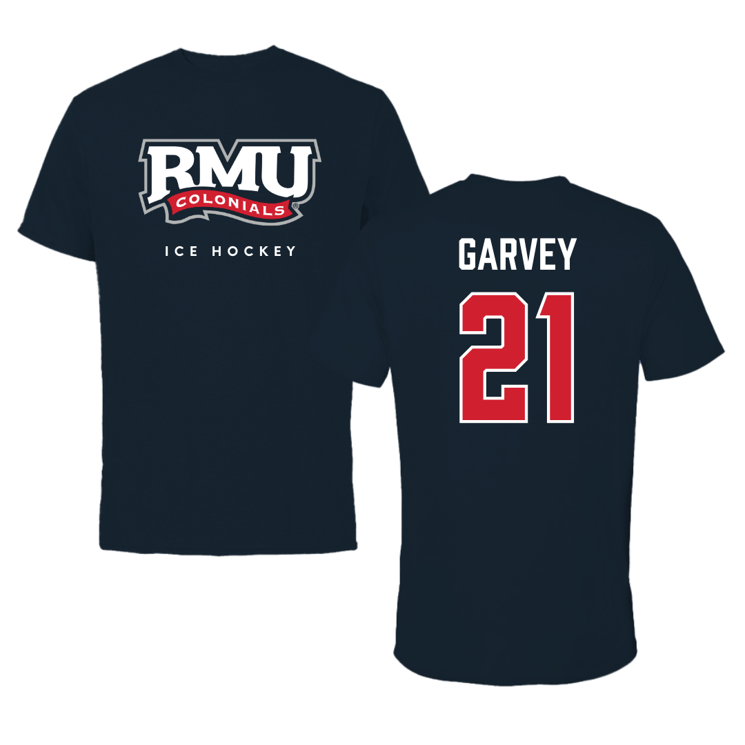 Robert Morris University Ice Hockey Navy Performance Tee - #21 Cameron Garvey