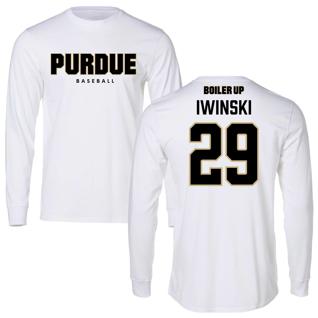 Purdue University Baseball White Performance Long Sleeve - #29 Kyle Iwinski