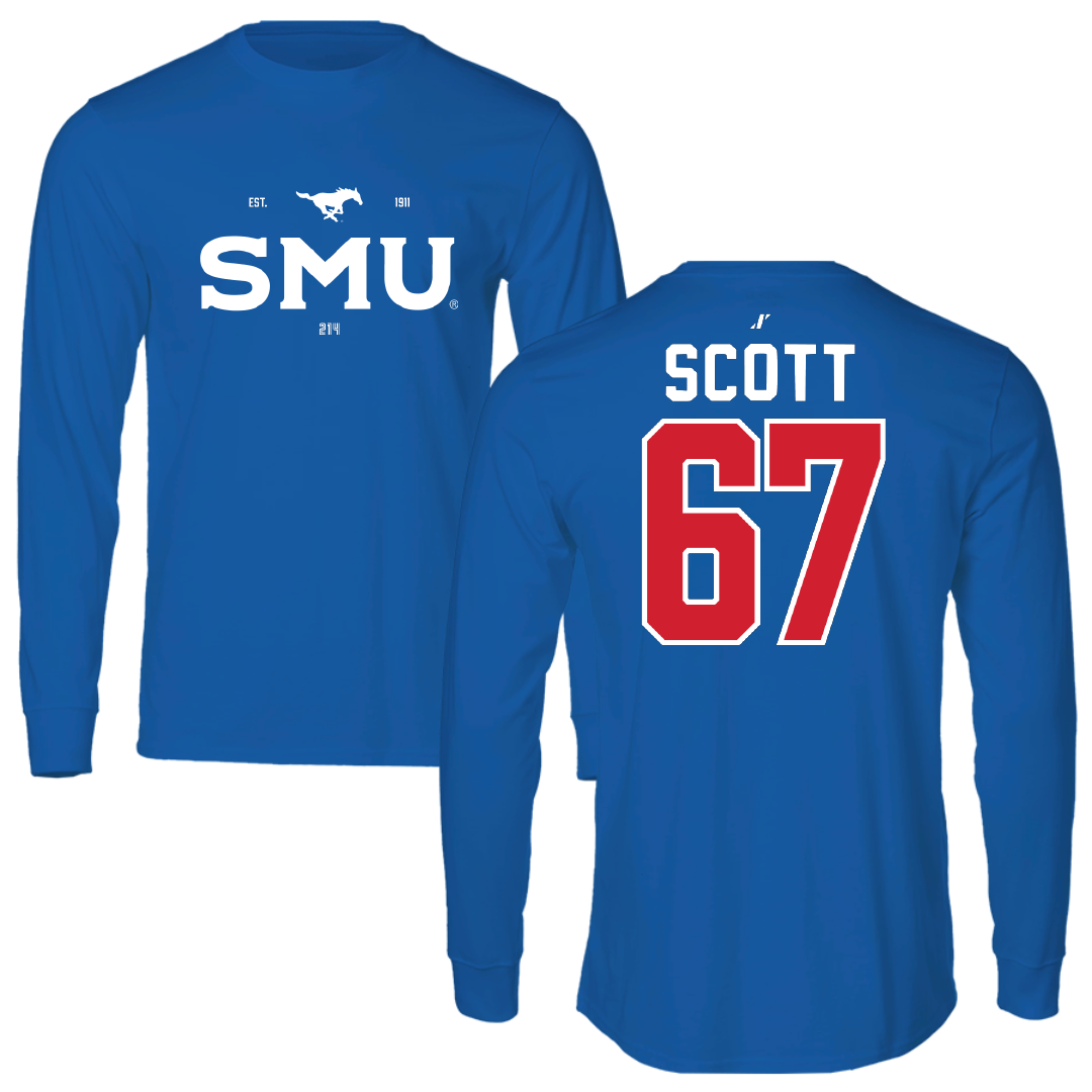 Southern Methodist University Football Blue General Performance Long Sleeve - #67 Sean Scott