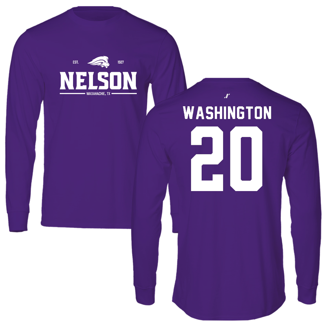 Nelson University Football Purple General Long Sleeve - #20 Jaylon Washington