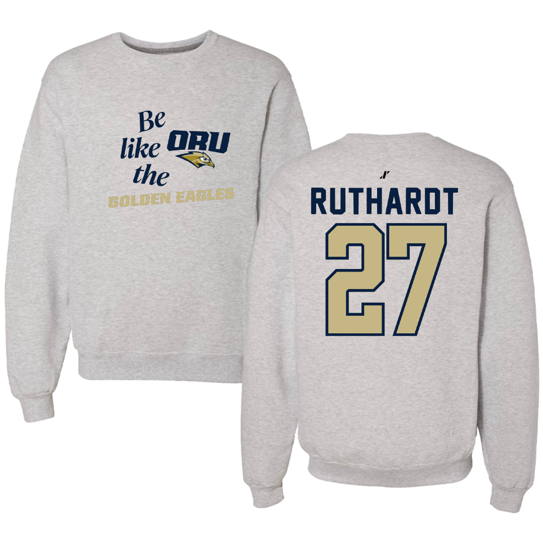 Oral Roberts University Baseball Light Gray Be Like Us Crewneck - #27 Keaton Ruthardt