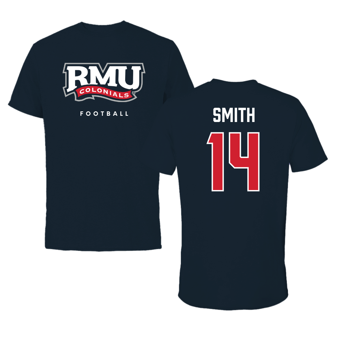 Robert Morris University Football Navy Performance Tee - #14 Zin'tayvious Smith