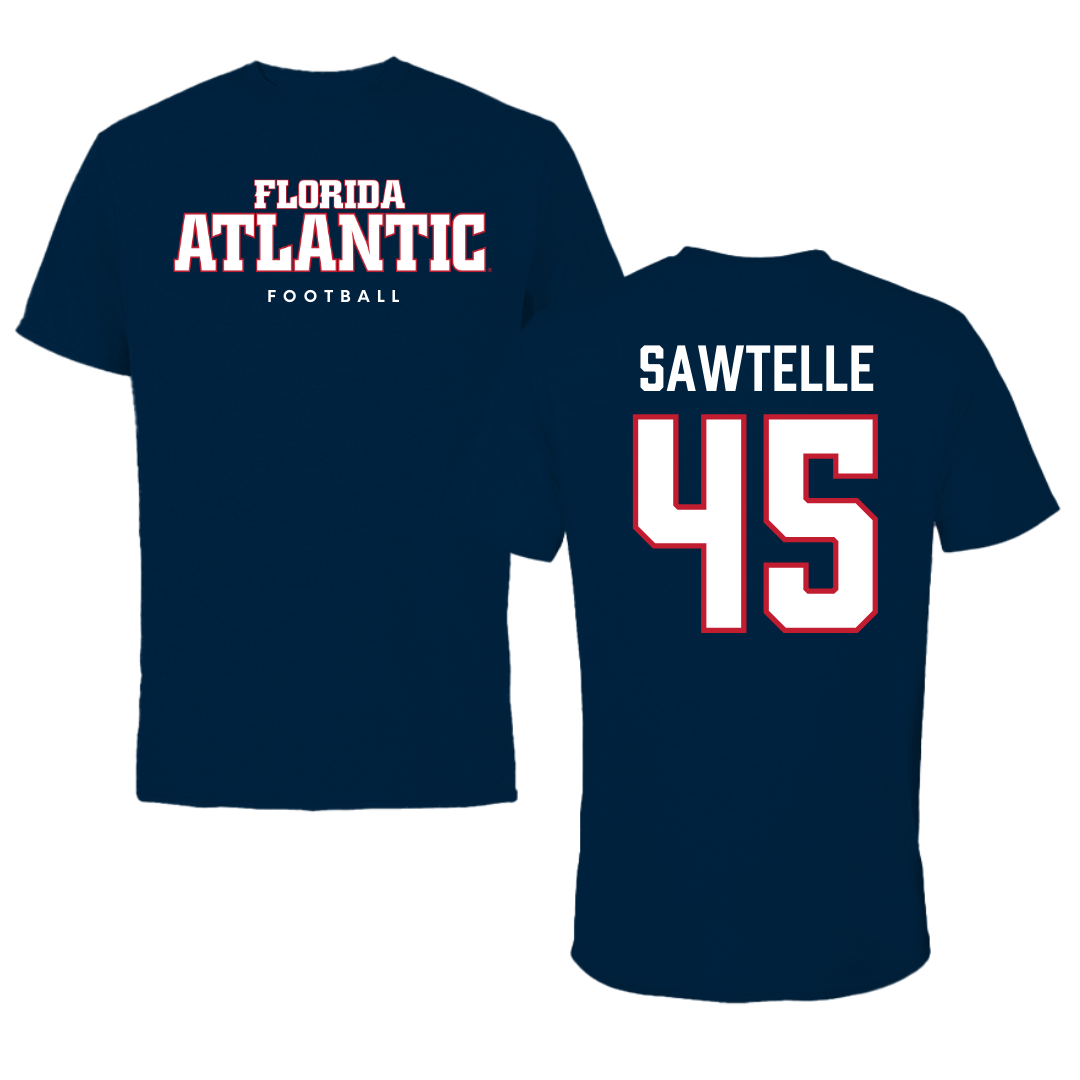 Florida Atlantic University Football Navy Block Performance Tee - #45 Makai Sawtelle